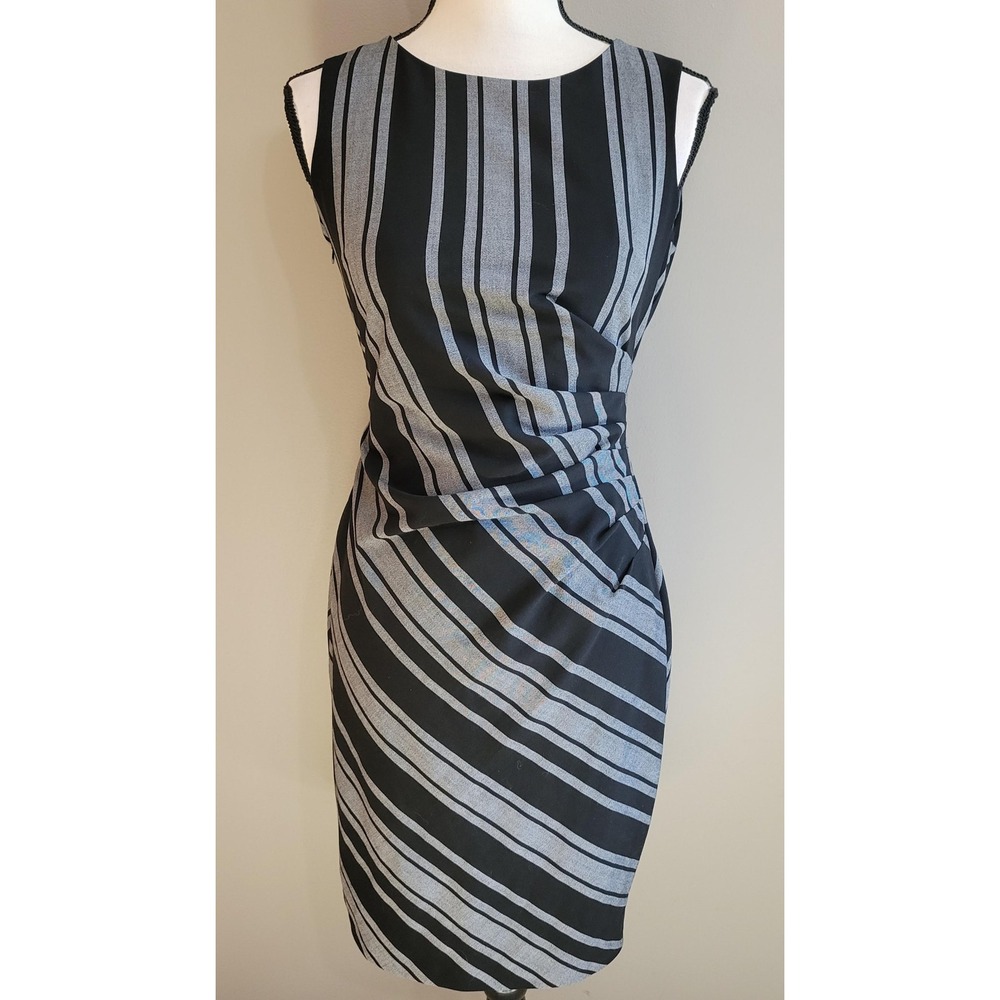 Calvin Klein Black and Gray Striped Sheath Dress